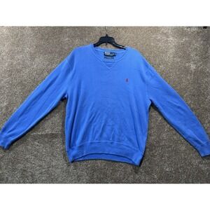 Vintage Polo Ralph Lauren Sweater Mens Large Blue Red Pony Long Sleeve